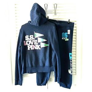 Pink Navy Blue sweat suit outfit